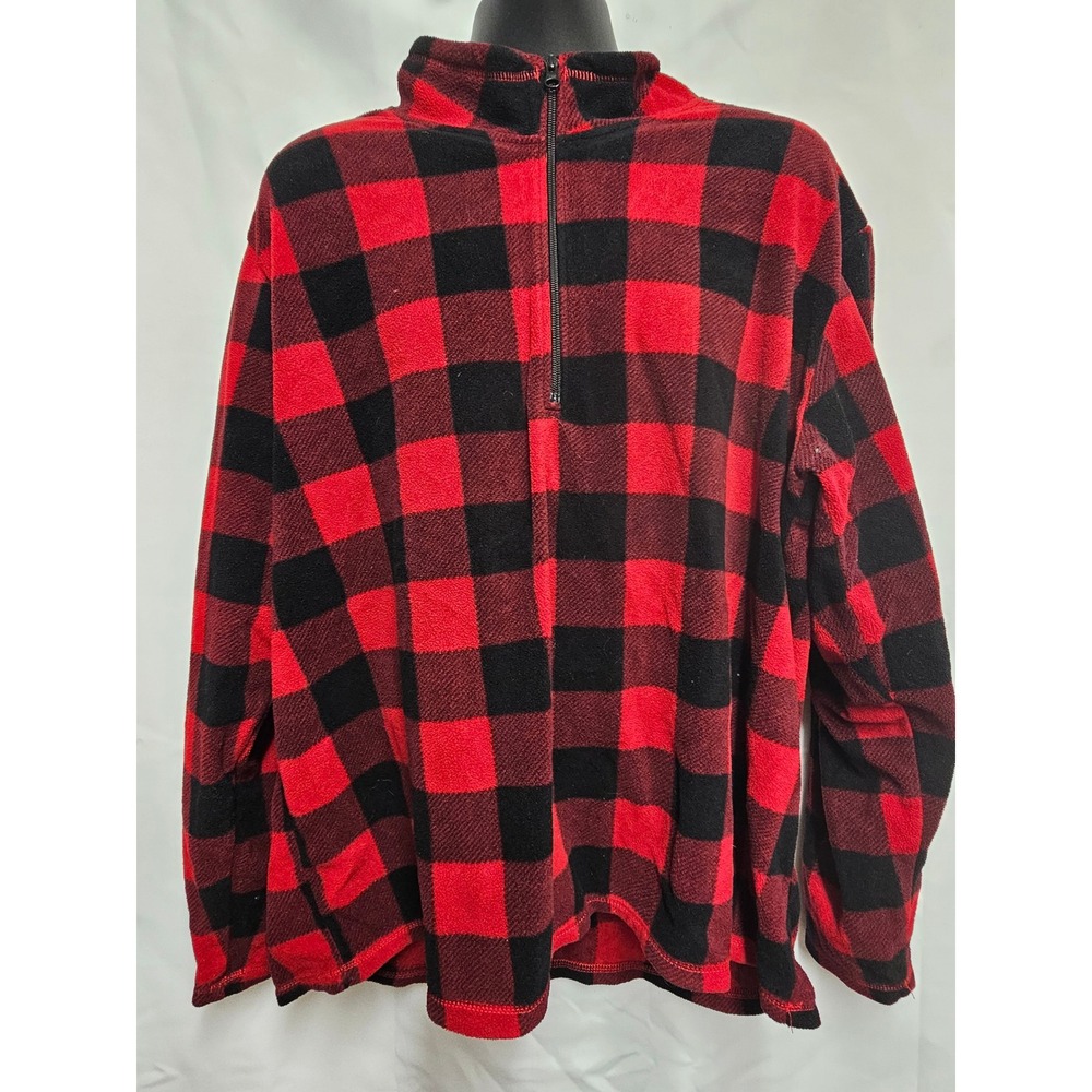 The Childrens Place Buffalo Plaid Fleece Quarter Zip Pullover Red Black XXL